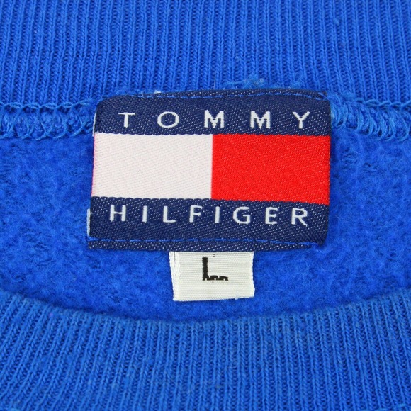 Vintage Tommy Hilfiger Sweatshirt Embroidered Flag Logo Blue Size Large Mens - Picture 6 of 7